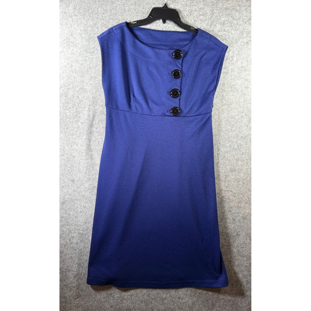Signature Robbie Bee Royal Blue Sleeveless Sheath Dress Boat Neck Buttons Size 6
